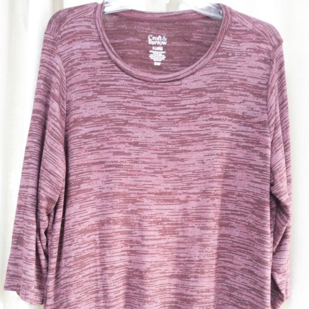 🆓🆓🆓 FREE Croft and Barrow Scoop Neck 3/4 Length Sleeved Variegated Pink Tee
